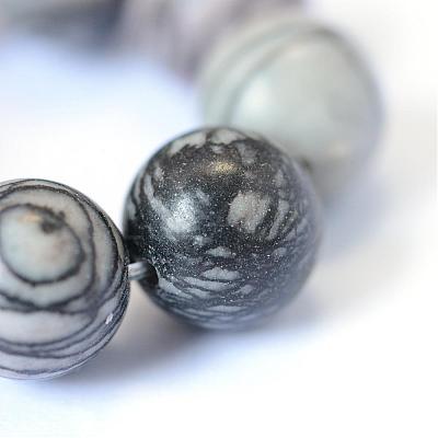 Natural Black Silk Stone/Netstone Round Bead Strands G-E334-10mm-05-1
