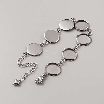 Flat Round Stainless Steel Link Chain Bracelet Making FIND-WH0161-44P-1