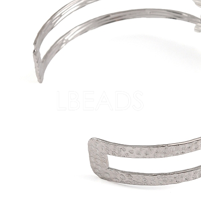 Non-Tarnish 304 Stainless Steel Hollow Leaf Open Cuff Bangles for Women BJEW-K241-03A-P-1