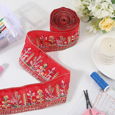 5 Yards Polyester Embroidery Flower Ribbon OCOR-CY0001-17D-1