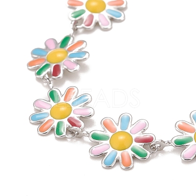 Enamel Daisy Link Chains Bracelet BJEW-P271-01P-02-1