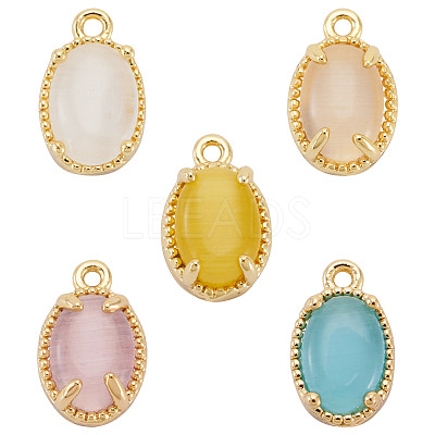 5Pcs 5 Colors Oval Brass Charms KK-TADJ0001-14-1