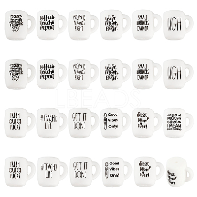 24Pcs 12 Style Cup with Word Pattern Silicone Beads SIL-CA0002-77-1