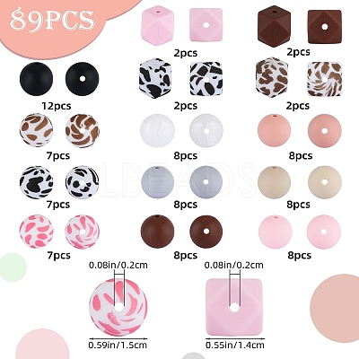 89Pcs Colorful Pattern Printed Silicone Beads Sets SIL-SZ0002-54B-1