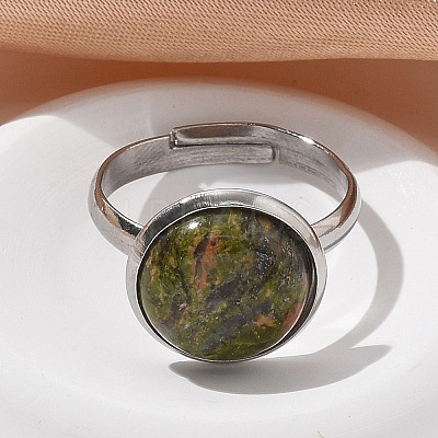 Half Round Natural & Synthetic Gemstone Finger Rings RJEW-M062-01P-23-1