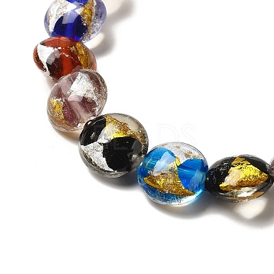 Handmade Gold Foil and Silver Foil Lampwork Flat Round Beads FOIL-C001-02A-1