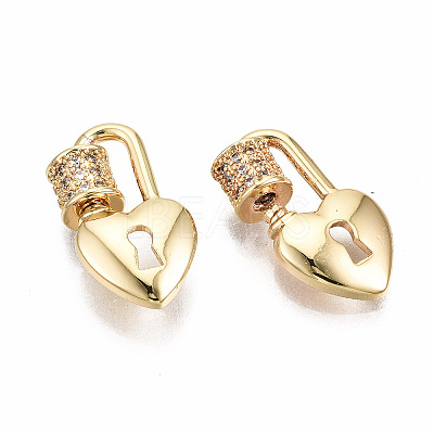 Brass Micro Pave Clear Cubic Zirconia Screw Carabiner Lock Charms LS-KK-T056-94G-NF-1