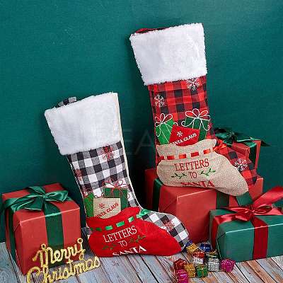2Pcs 2 Style Christmas Socks Gift Bags HJEW-SZ0001-08-1