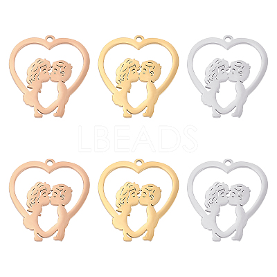 6Pcs 3 Colors 304 Stainless Steel Pendants STAS-UN0030-37-1