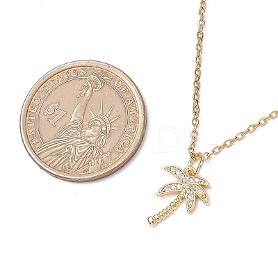 Coconut Tree Brass Micro Pave Clear Cubic Zirconia Pendant Necklaces NJEW-JN05148-02-1