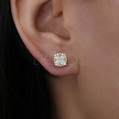925 Sterling Silver Micro Pave Cubic Zirconia Square Stud Earrings for Women QK6381-1-1