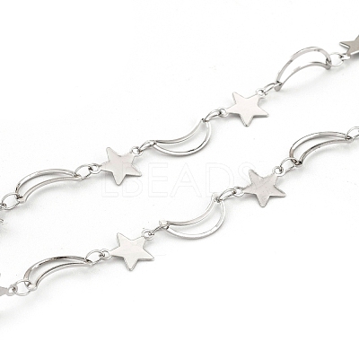 Tarnish Resistant 304 Stainless Steel Moon & Star Link Chains CHS-F015-03P-1
