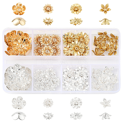48Pcs 8 Style Flower Brass Bead Caps Sets KK-BBC0021-16-1