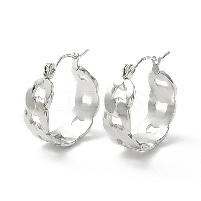 Non-Tarnish 304 Stainless Steel Cuban Link Chunky Hoop Earrings for Women EJEW-P197-07P-1