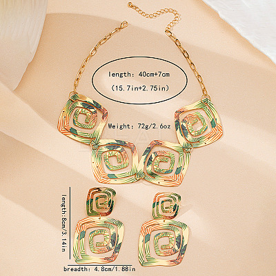 Square Spiral Geometry Alloy Earrings & Necklaces Sets for Women FS-WG25753-01-1