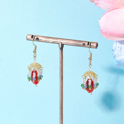 Glass Lantern Dangle Earrings EJEW-MZ00629-1