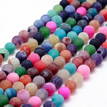 Frosted Natural Agate Beads Strands G-F367-8mm-08-1