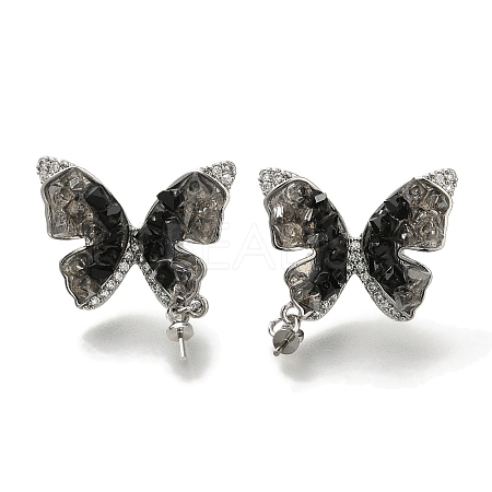 Brass Micro Pave Clear Cubic Zirconia & Quartz Stud Earring Findings KK-K388-16P-1