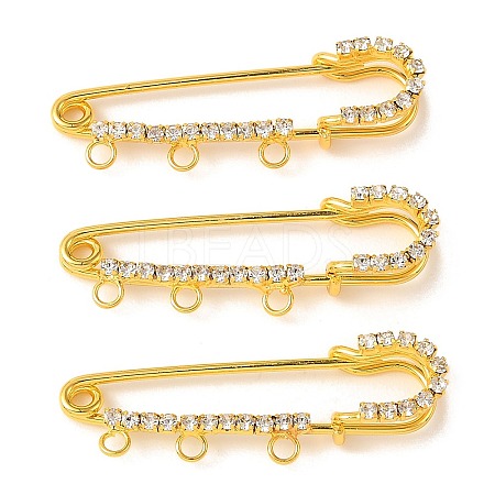 Iron Rhinestone Safety Pins Brooch Findings JEWB-E045-01A-G-1