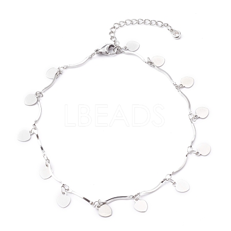 304 Stainless Steel Heart Charm Anklets AJEW-AN00394-05-1