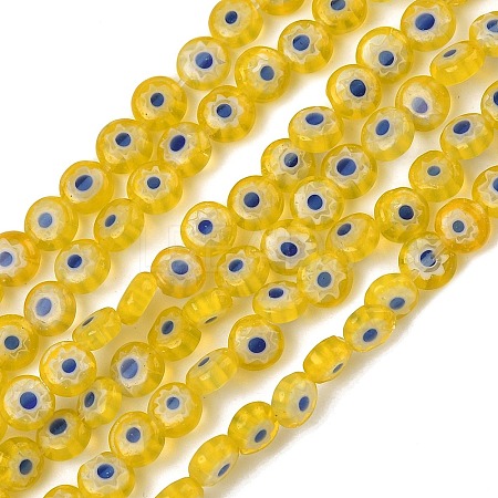 Handmade Millefiori Glass Flat Round Bead Strands LK-P010-A-02-1