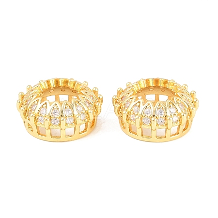 Crown Brass Clear Cubic Zirconia European Beads KK-B186-10G-1