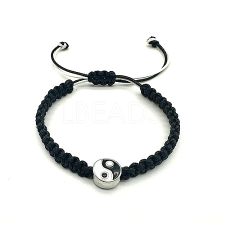 Adjustable Alloy Enamel Yin-yang Braided Bead Bracelet with Nylon Cords RE7532-1