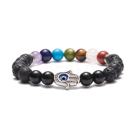 Synthetic Black Stone & Natural Mixed Gemstone Stretch Bracelet BJEW-JB08595-01-1