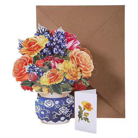 DIY Paper Flower Bouquet Greeting Card Sets AJEW-WH0455-197A-1