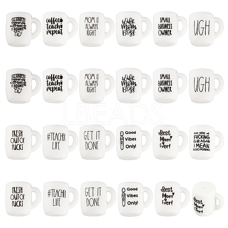 24Pcs 12 Style Cup with Word Pattern Silicone Beads SIL-CA0002-77-1