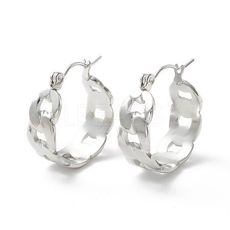 Non-Tarnish 304 Stainless Steel Cuban Link Chunky Hoop Earrings for Women EJEW-P197-07P-1