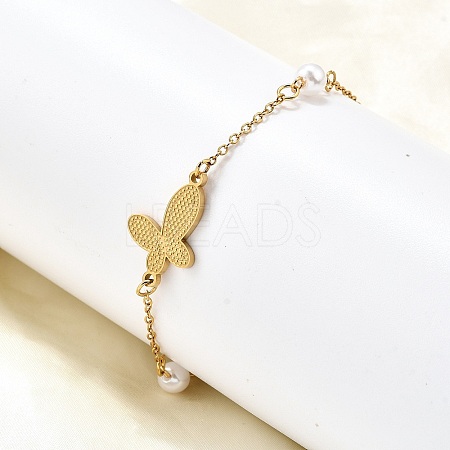 304 Stainless Steel Butterfly Link Bracelets BJEW-C098-01D-G-1