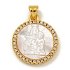 Rack Plating Brass Micro Pave Clear Cubic Zirconia Flat Round Pendants KK-U025-10G-06-1