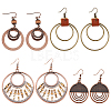 4 Pairs 4 Styles Alloy & Iron & Wood Dangle Earrings with Iron Pins EJEW-AN0004-58-1