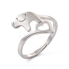 201 Stainless Steel Elephant with Heart Adjustable Ring for Women RJEW-K238-07P-3