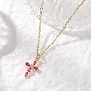 Brass Glass Cross Pendant 304 Stainless Steel Cable Chain Necklaces for Women NJEW-JN05545-2