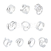 FIBLOOM 10Pcs 10 Style Alloy & Titanium Steel Open Cuff Ring RJEW-FI0001-13-1