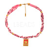 304 Stainless Steel Red Enamel Pendant Printed Cloth Cord Necklaces for Women FS-WGEB349-03-1