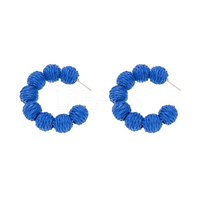 C-Shaped with Round Alloy Raffia Stud Earrings FS-WG1D567-09-1