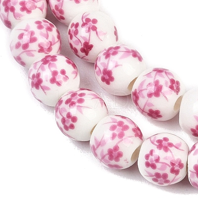 Handmade Flower Printed Porcelain Ceramic Beads Strands X-PORC-M005-8mm-03-1