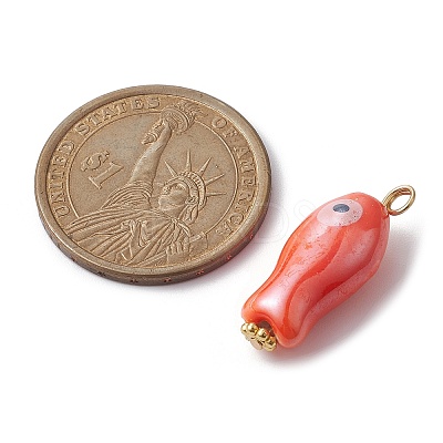 Evil Eye Fish Shaped Glazed Porcelain Pendants PALLOY-JF02166-1