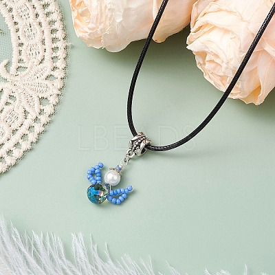 Glass Seed Beads & Glass Pearl Angel Pendant Necklaces NJEW-MZ00056-05-1