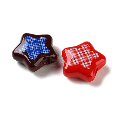 Tartan Pattern Printed Opaque Acrylic European Beads OACR-P038-06C-M-1
