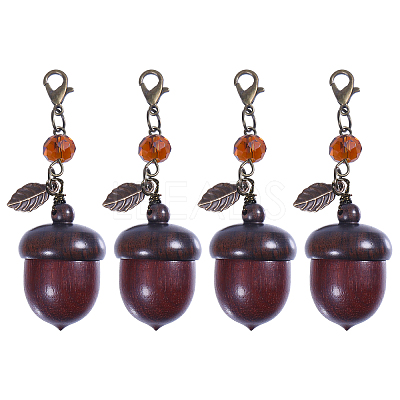 4Pcs Wood & Glass Pendant Decoration HJEW-CA00033-1