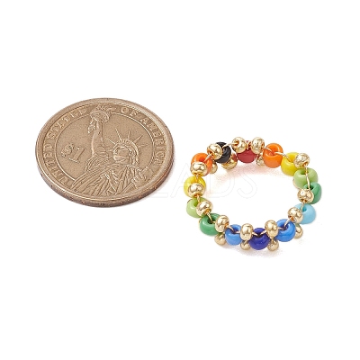 Glass Seed & Brass Beads Finger Rings RJEW-JR00687-1