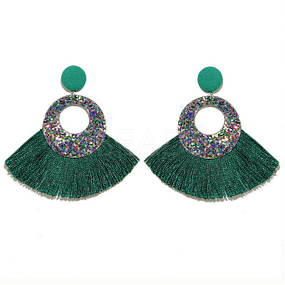 Bohemian Style Acrylic & Polyester Fan Tassel Stud Earrings FS-WGB5BEF-01-1