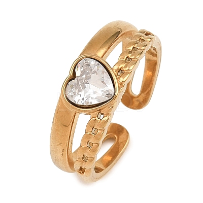 304 Stainless Steel Cubic Zirconia Cuff Open Ring for Women CU-CBACD1D-01G-02-1