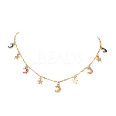 Moon & Star Alloy Enamel Charms Bib Necklaces NJEW-JN04577-1