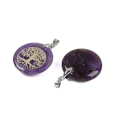 Natural Amethyst Flat Round Pendants G-Q188-01P-09-1