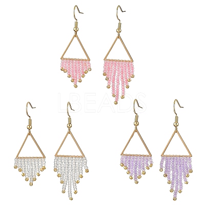 304 Stainless Steel Glass Tassel Dangle Earrings EJEW-MZ00828-1